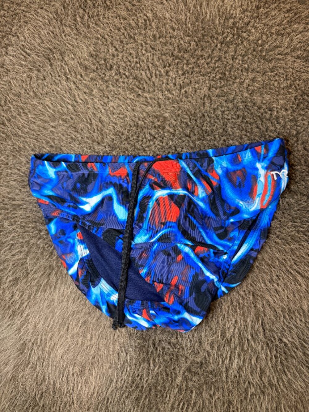 TYR Men’s Abstract Print Swim Brief Size 36 Blue Red